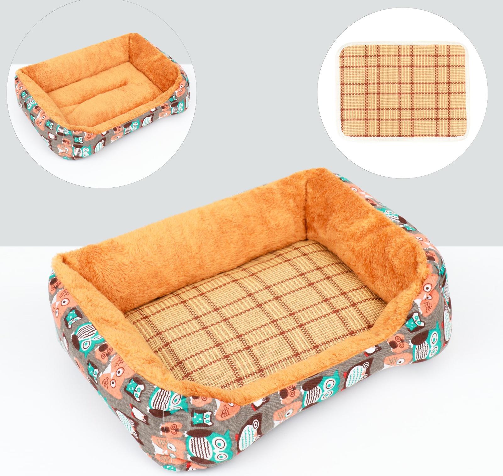 Лежанка для животных + ротанговый коврик, 50 х 40 х 15 см, бежево-серая