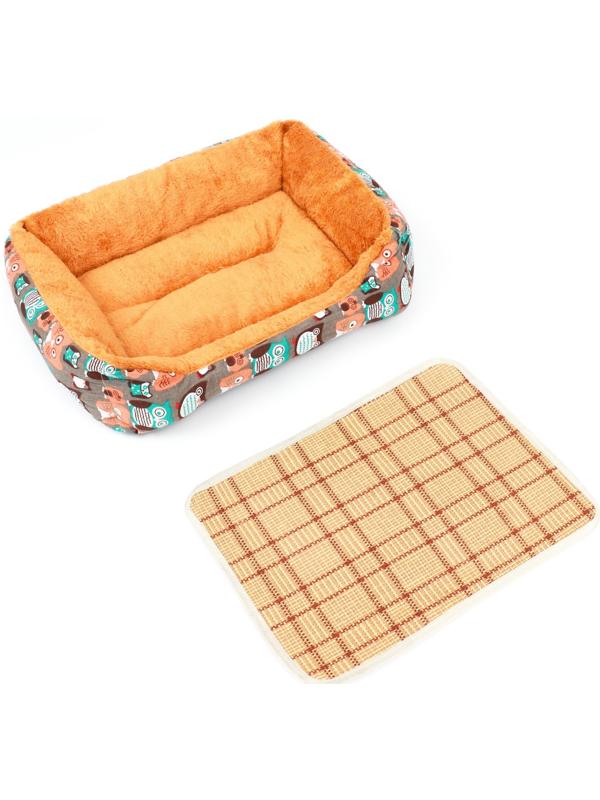 Лежанка для животных + ротанговый коврик, 50 х 40 х 15 см, бежево-серая