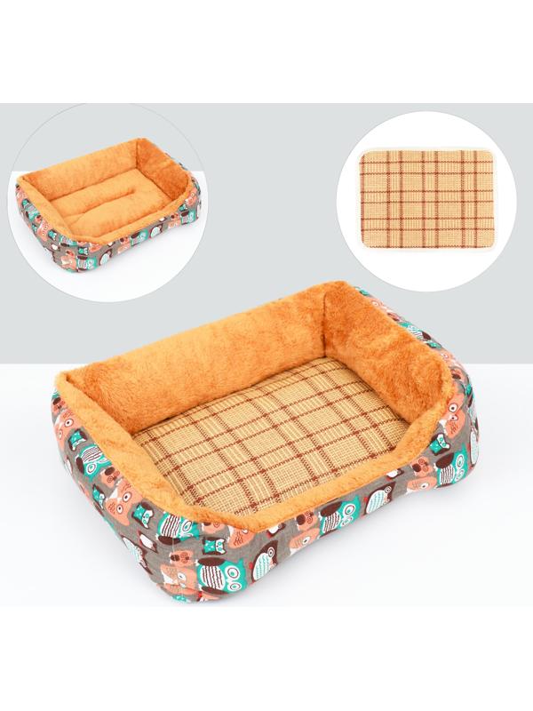 Лежанка для животных + ротанговый коврик, 50 х 40 х 15 см, бежево-серая