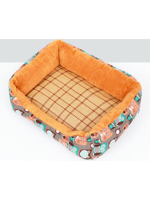 Лежанка для животных + ротанговый коврик, 50 х 40 х 15 см, бежево-серая