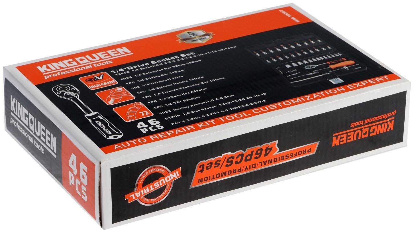 Набор торцевых головок и бит KINGQUEEN WIB-10007, трещотка 72 зуба, 1/4