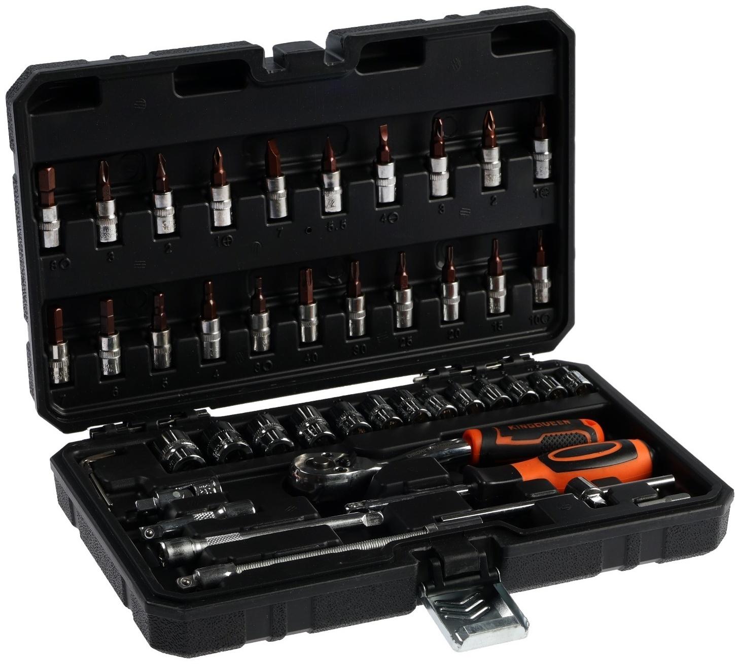 Набор торцевых головок и бит KINGQUEEN WIB-10007, трещотка 72 зуба, 1/4