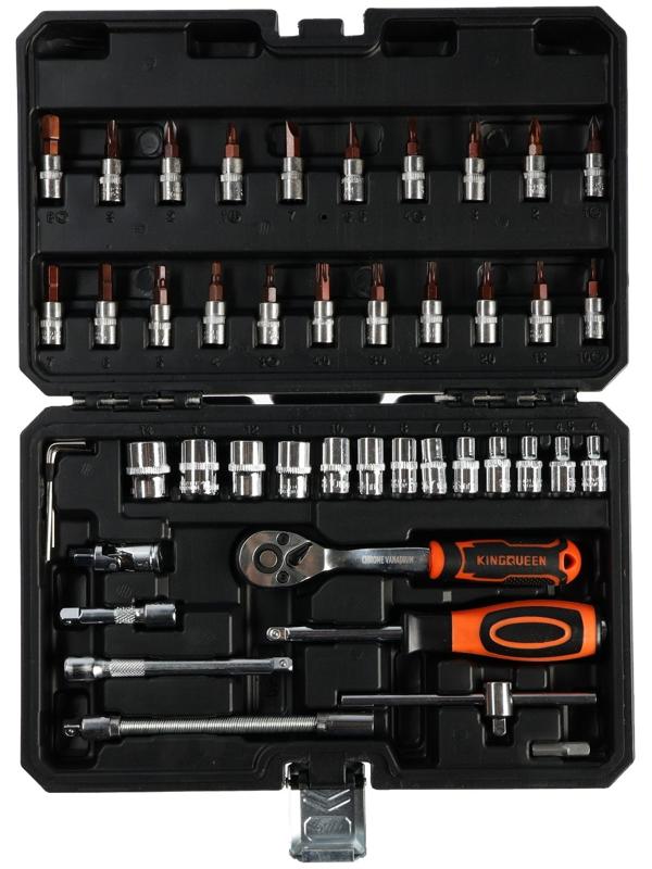 Набор торцевых головок и бит KINGQUEEN WIB-10007, трещотка 72 зуба, 1/4