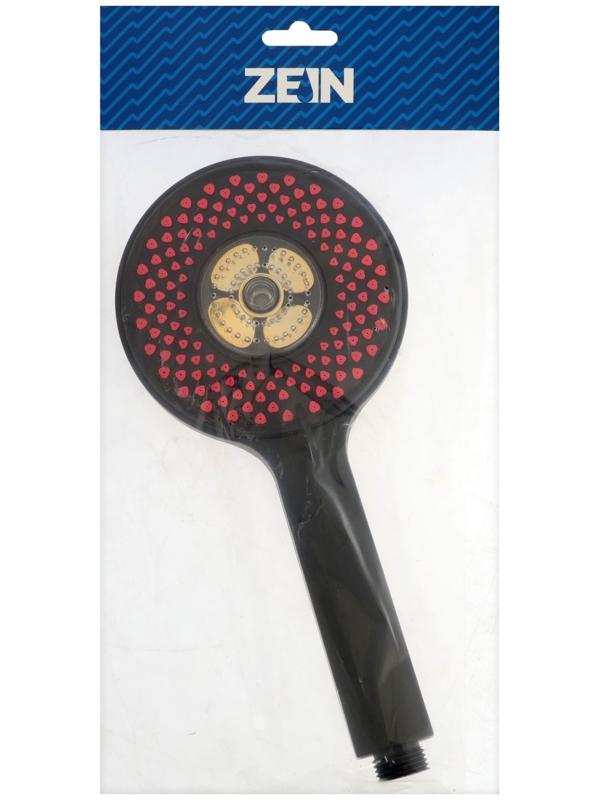 Лейка для душа ZEIN Z3547, d=120 мм, 3 режима, вентилятор, розовые форсунки сердечки, черная