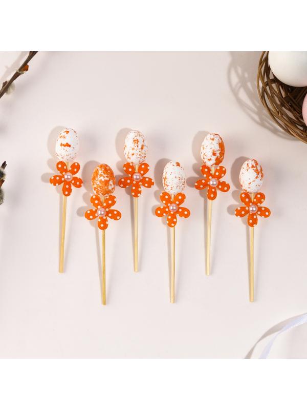 Шпажки яйцо цветочек оранжевый, набор 6 шт.