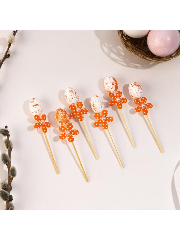Шпажки яйцо цветочек оранжевый, набор 6 шт.