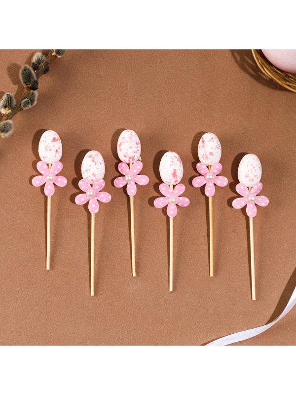 Шпажки яйцо цветочек розовый, набор 6 шт.