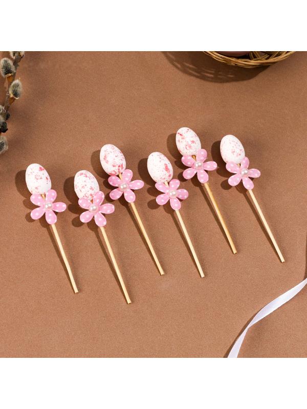 Шпажки яйцо цветочек розовый, набор 6 шт.