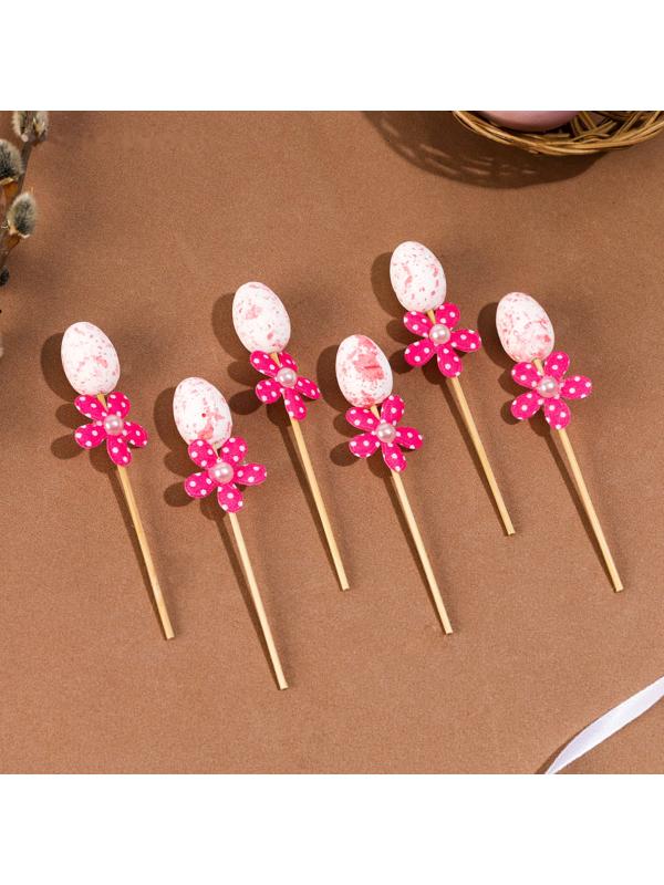 Шпажки яйцо цветочек розовый, набор 6 шт.