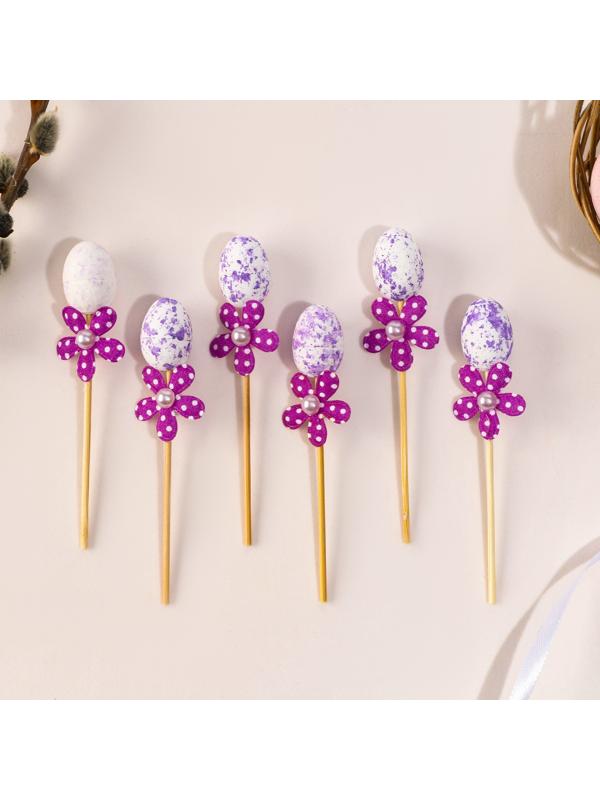 Шпажки яйцо цветочек фиолетовый, набор 6 шт.