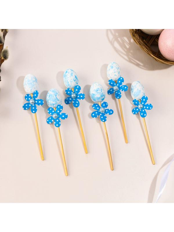 Шпажки яйцо цветочек синий, набор 6 шт.
