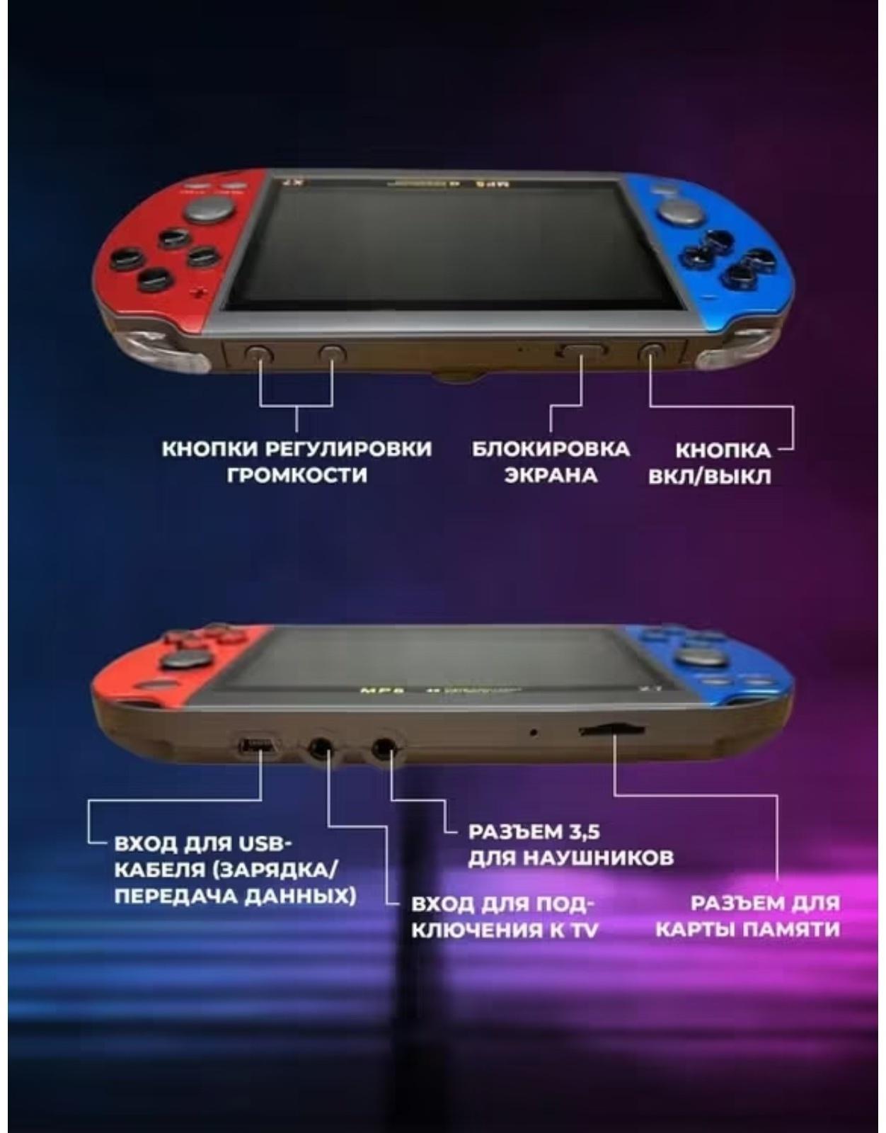 Игровая приставка X7 Plus, AV кабель, 8 бит, 7000 игр, сине-красная