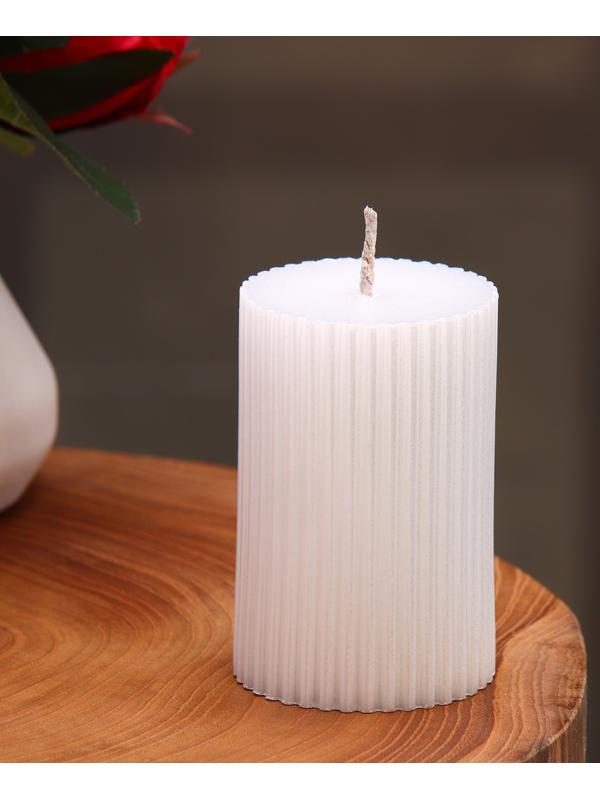 Свеча-цилиндр с гранями, 5х7,5 см, жемчужная, 6 ч