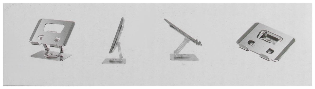 Подставка для планшета, регулируемая, складная, поворот на 360°, металл, серая