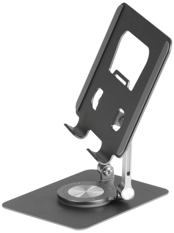 Подставка для планшета, регулируемая, складная, поворот на 360°, металл, серая