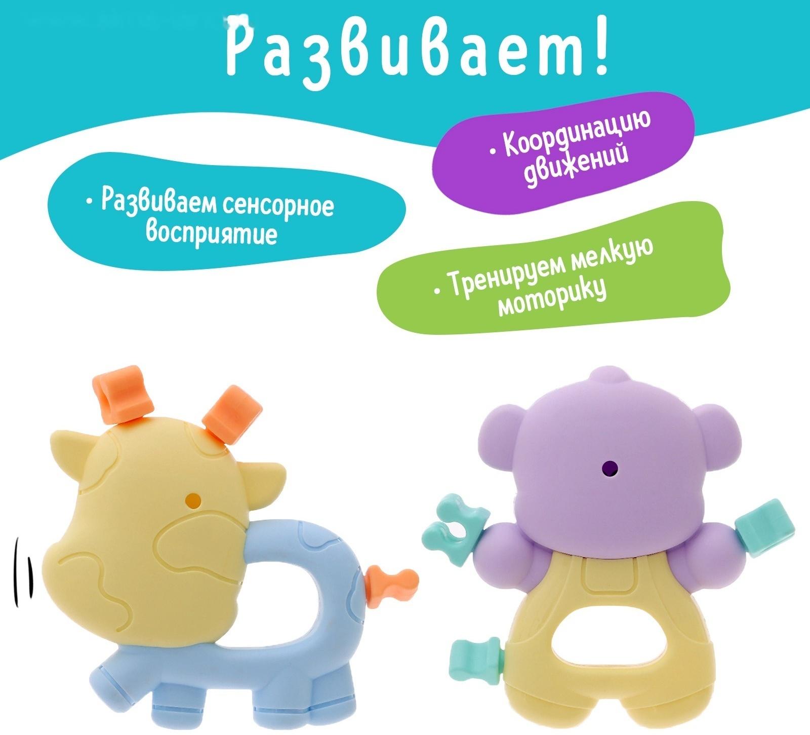 Набор прорезывателей для зубов «Забавные зверята», 2 шт.