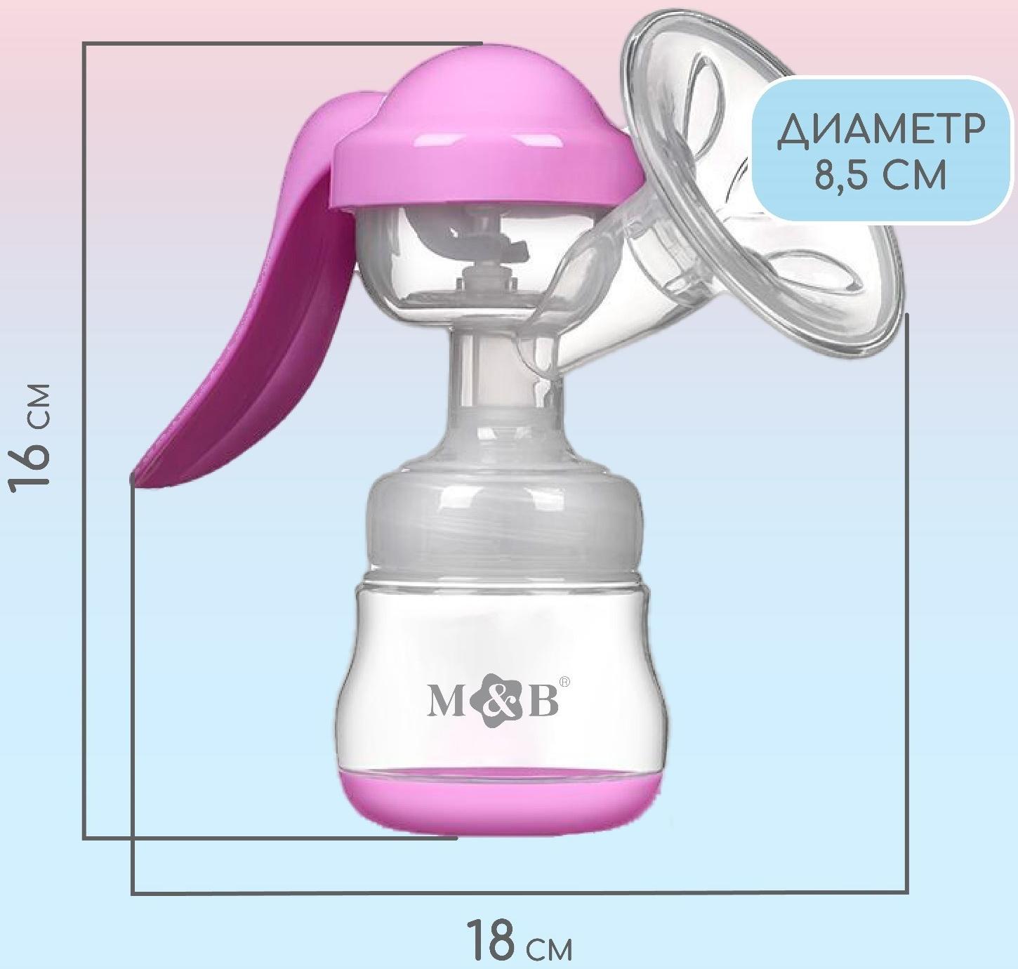 Молокоотсос ручной, 2в1 с бутылкой ШГ, 150мл, цвет фиолетовый