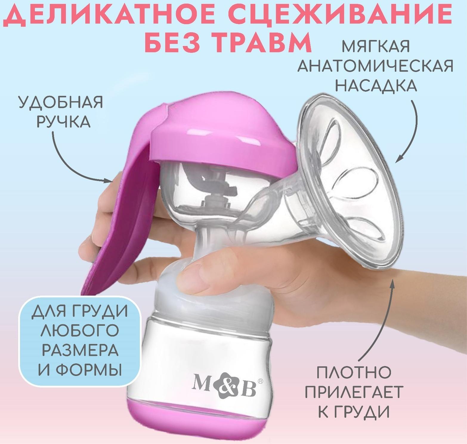 Молокоотсос ручной, 2в1 с бутылкой ШГ, 150мл, цвет фиолетовый