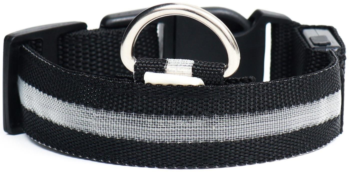 Ошейник с подсветкой, зарядка от USB, размер M, ОШ 37-46 см, 3 режима, черный