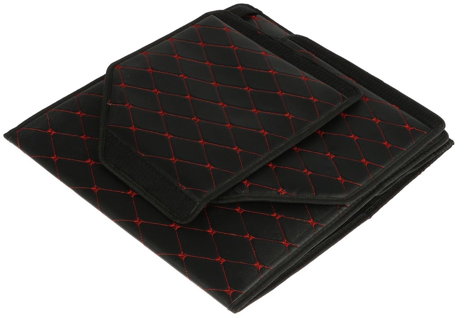 Органайзер кофр в багажник, 39 х 30 х 31 см, экокожа, черный-красный