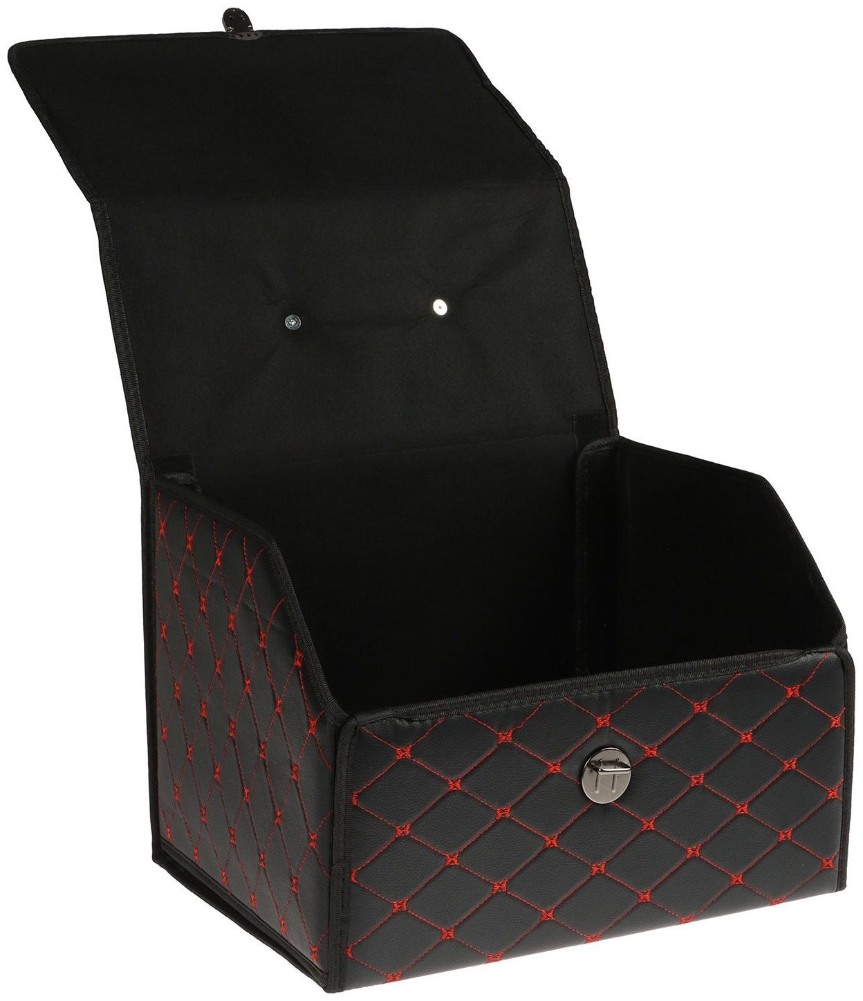 Органайзер кофр в багажник, 39 х 30 х 31 см, экокожа, черный-красный