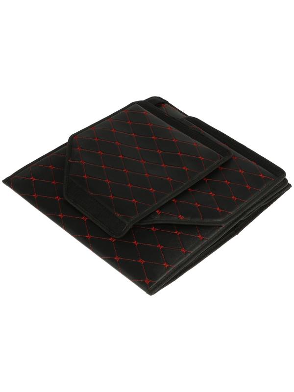 Органайзер кофр в багажник, 39 х 30 х 31 см, экокожа, черный-красный