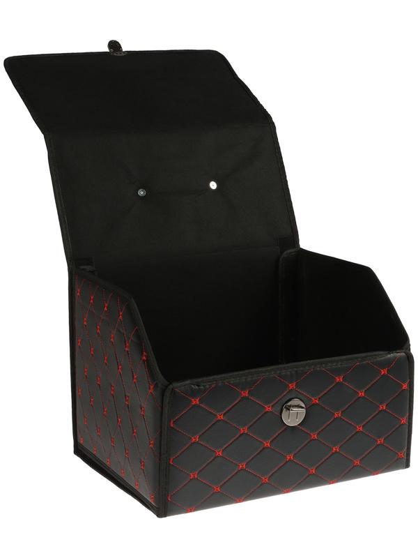 Органайзер кофр в багажник, 39 х 30 х 31 см, экокожа, черный-красный