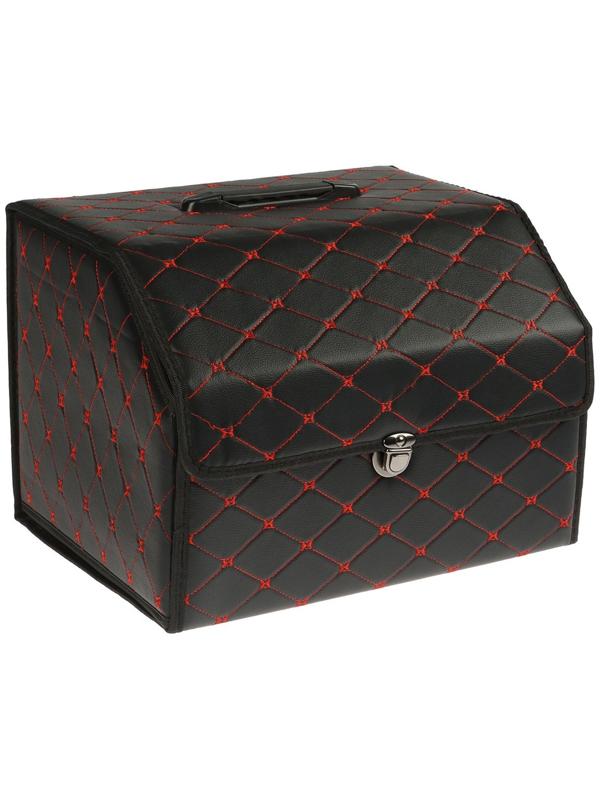 Органайзер кофр в багажник, 39 х 30 х 31 см, экокожа, черный-красный