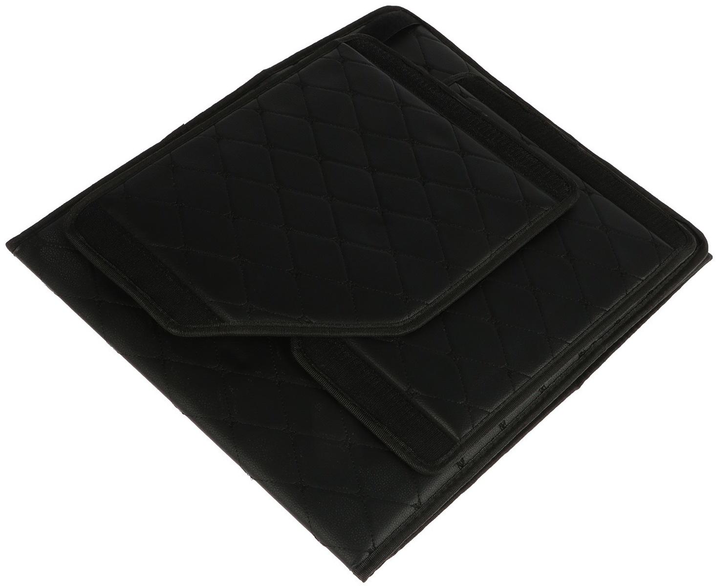 Органайзер кофр в багажник, 39 х 30 х 31 см, экокожа, черный-черный