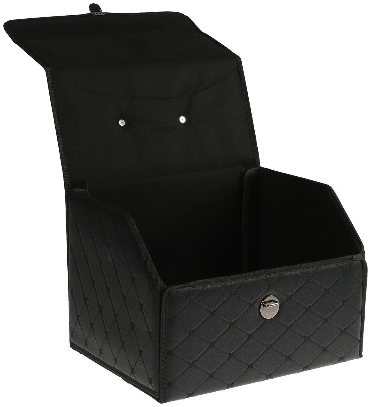 Органайзер кофр в багажник, 39 х 30 х 31 см, экокожа, черный-черный