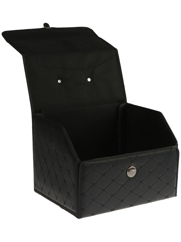 Органайзер кофр в багажник, 39 х 30 х 31 см, экокожа, черный-черный