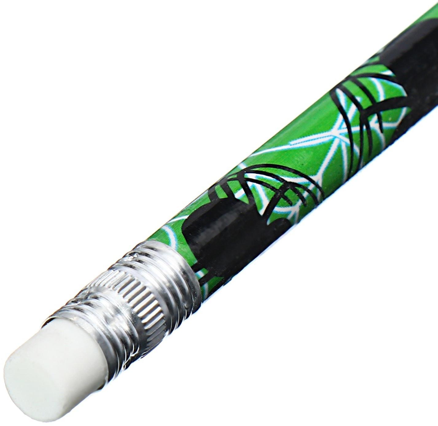 Карандаш чернографитный НВ с ластиком, корпус круглый, Пауки