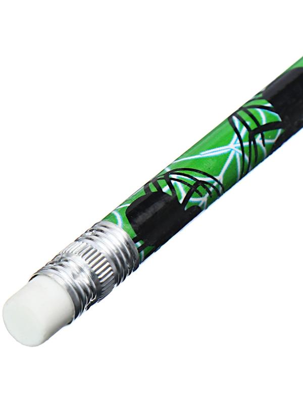 Карандаш чернографитный НВ с ластиком, корпус круглый, Пауки