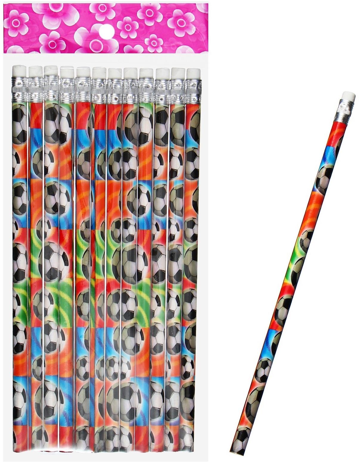 Карандаш чернографитный НВ с ластиком, корпус круглый, Футбол