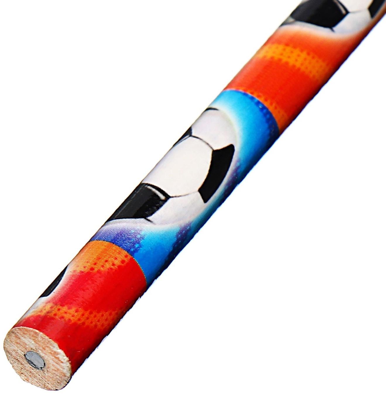 Карандаш чернографитный НВ с ластиком, корпус круглый, Футбол