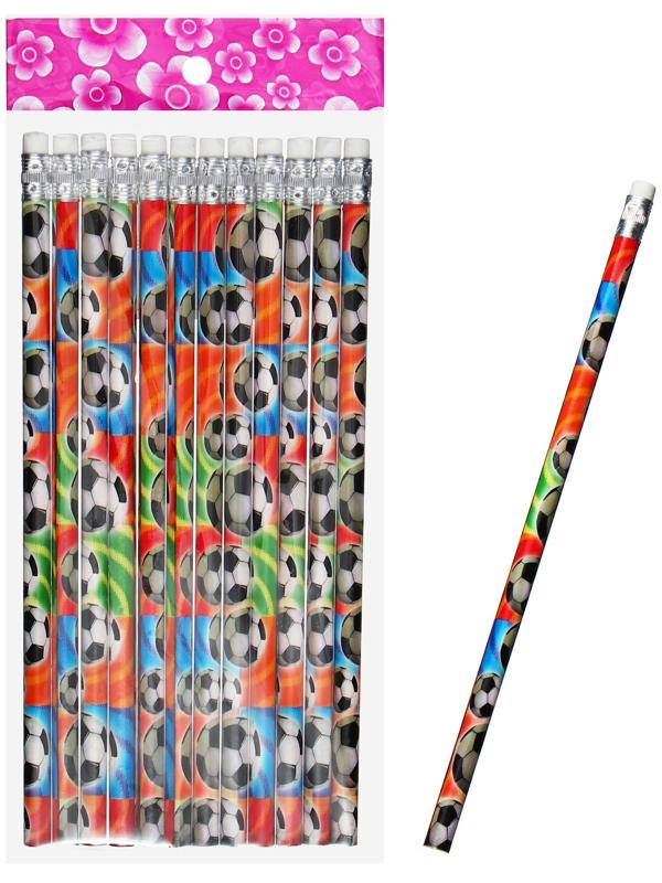 Карандаш чернографитный НВ с ластиком, корпус круглый, Футбол