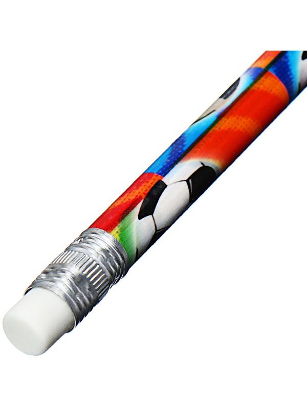 Карандаш чернографитный НВ с ластиком, корпус круглый, Футбол