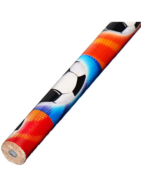 Карандаш чернографитный НВ с ластиком, корпус круглый, Футбол
