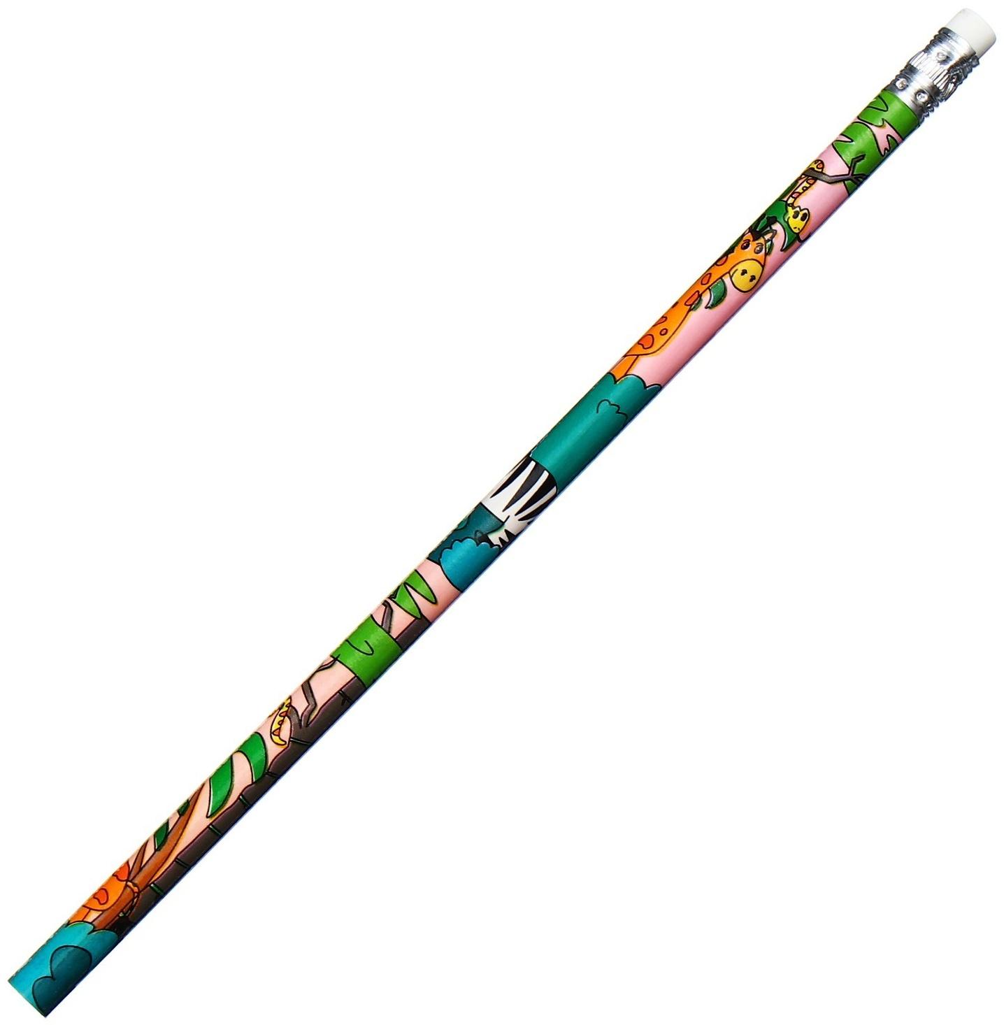 Карандаш чернографитный НВ с ластиком, корпус круглый, Зверушки