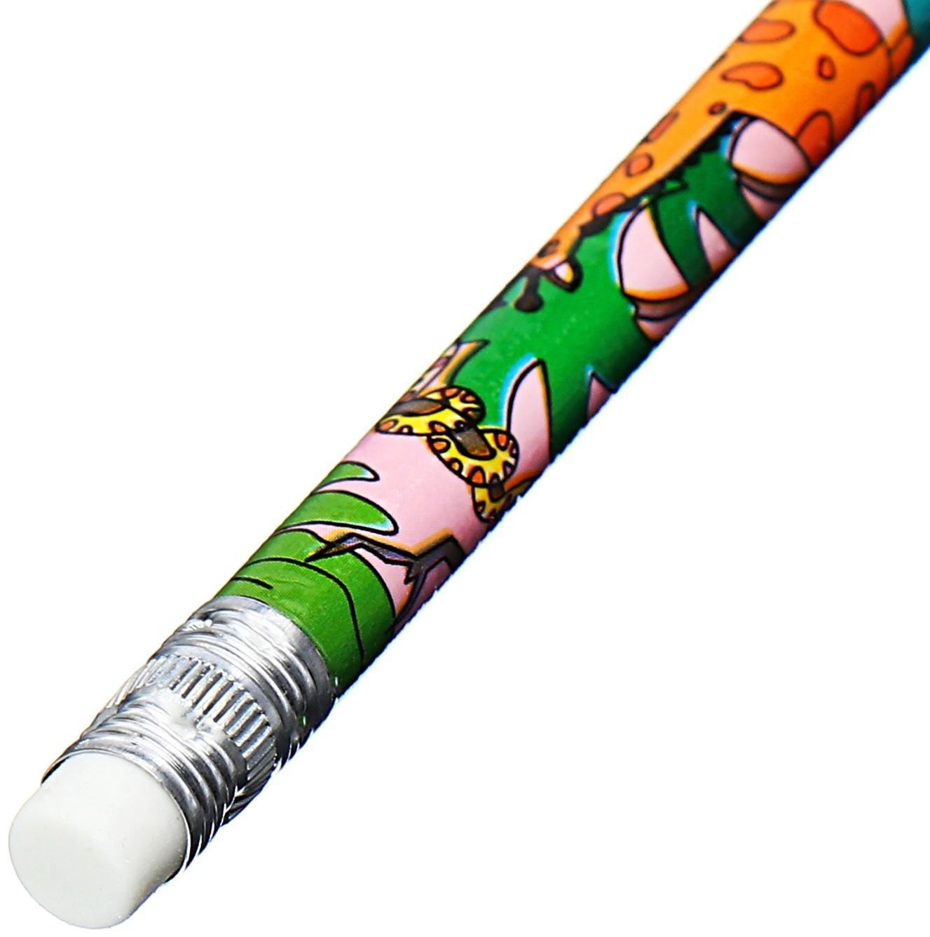 Карандаш чернографитный НВ с ластиком, корпус круглый, Зверушки