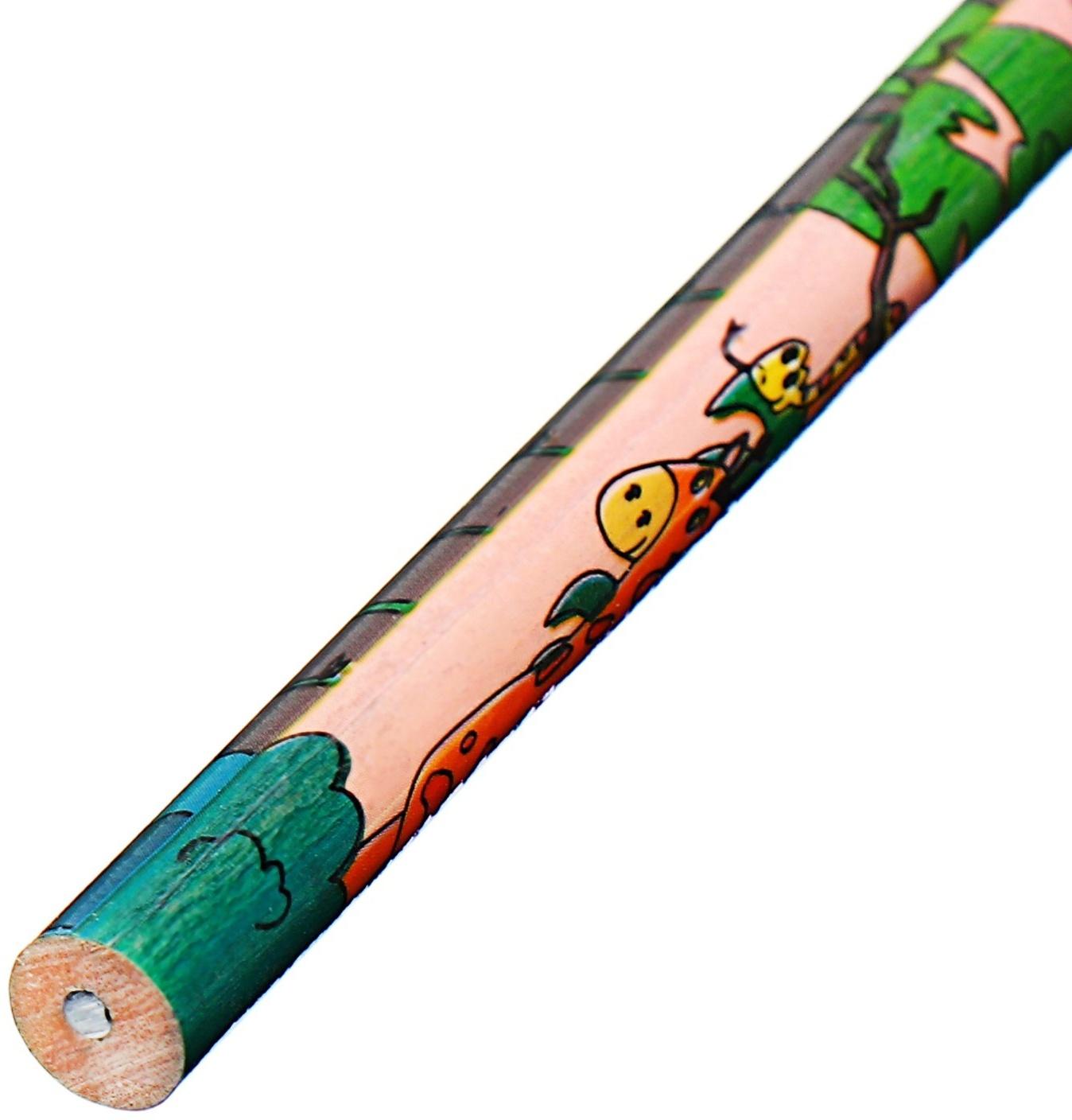 Карандаш чернографитный НВ с ластиком, корпус круглый, Зверушки