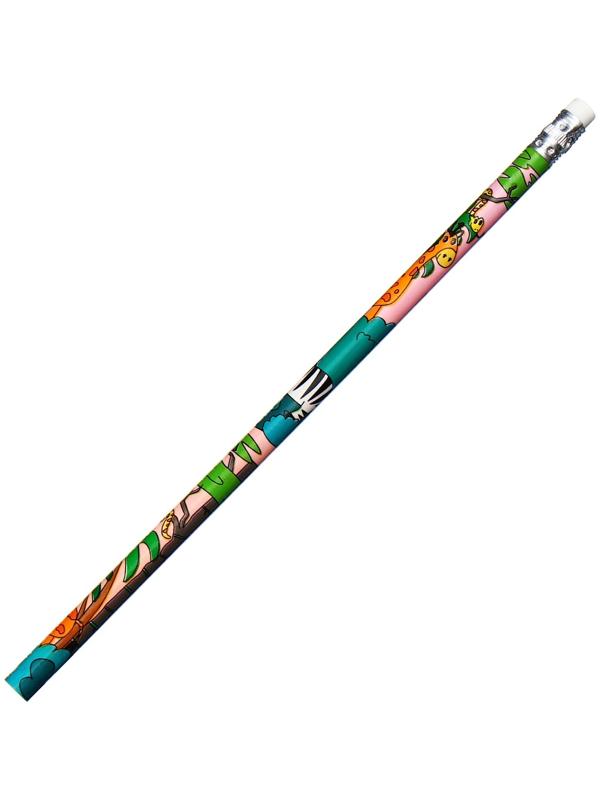 Карандаш чернографитный НВ с ластиком, корпус круглый, Зверушки