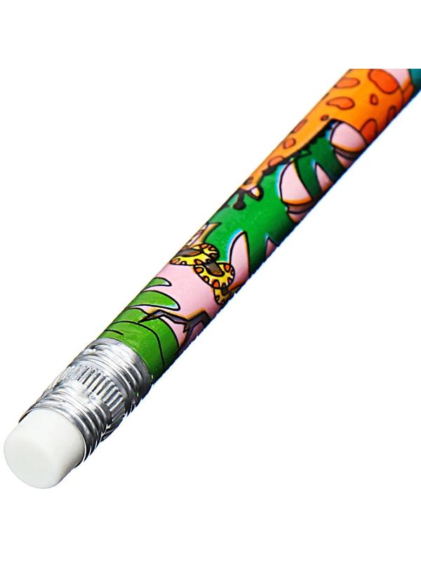 Карандаш чернографитный НВ с ластиком, корпус круглый, Зверушки