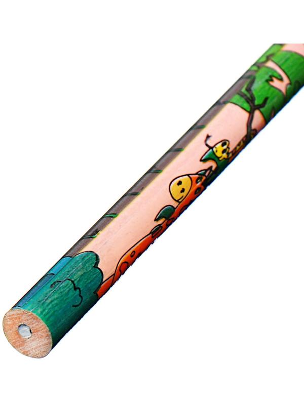 Карандаш чернографитный НВ с ластиком, корпус круглый, Зверушки