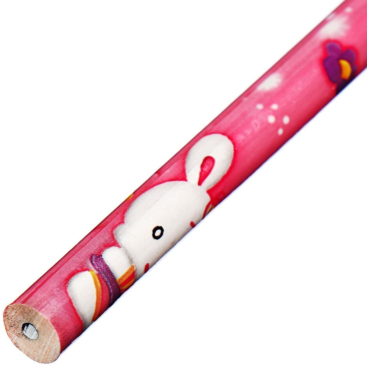 Карандаш чернографитный НВ с ластиком, корпус круглый, Зайка