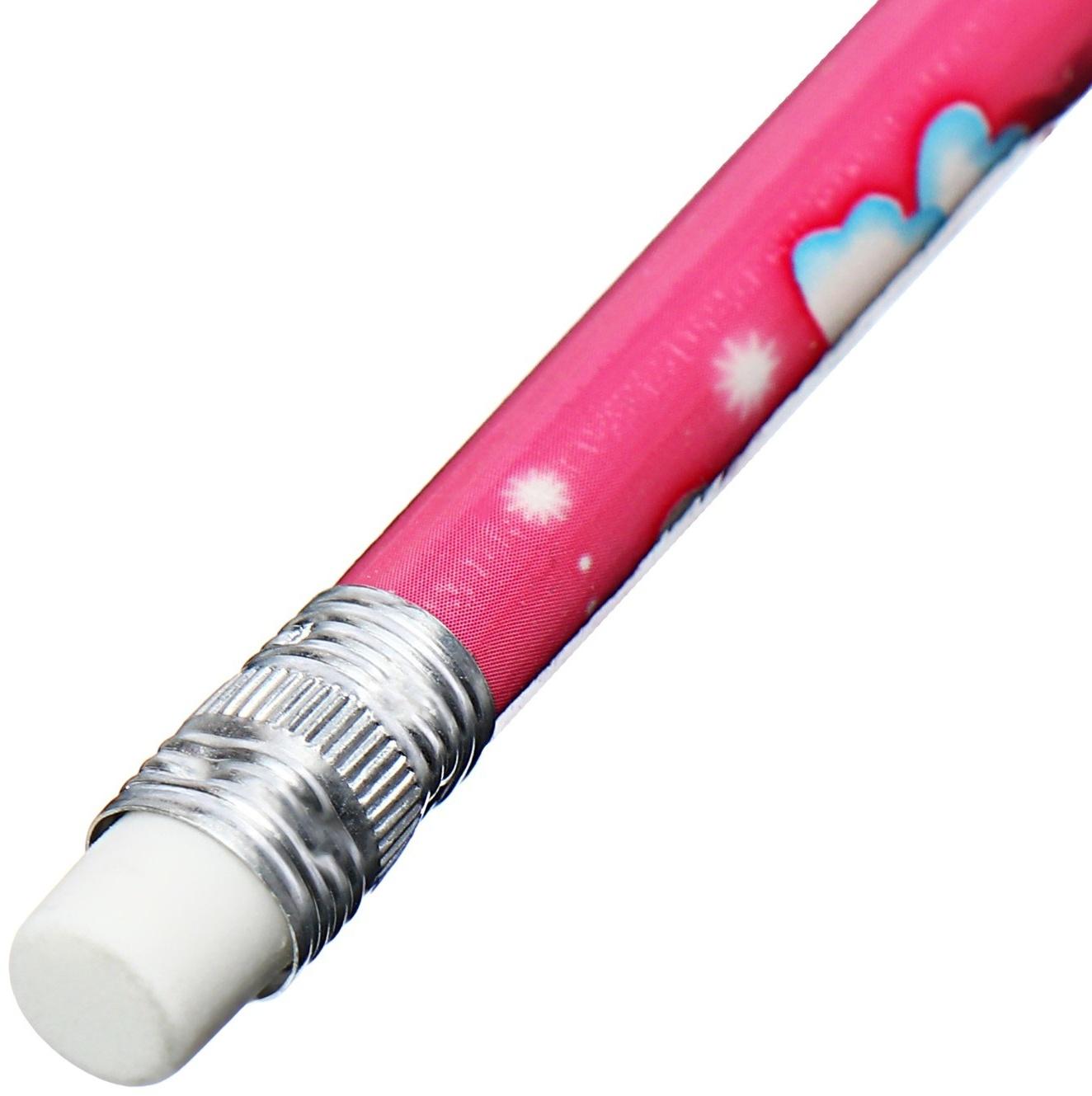 Карандаш чернографитный НВ с ластиком, корпус круглый, Зайка