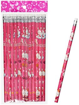 Карандаш чернографитный НВ с ластиком, корпус круглый, Зайка