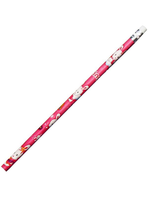 Карандаш чернографитный НВ с ластиком, корпус круглый, Зайка