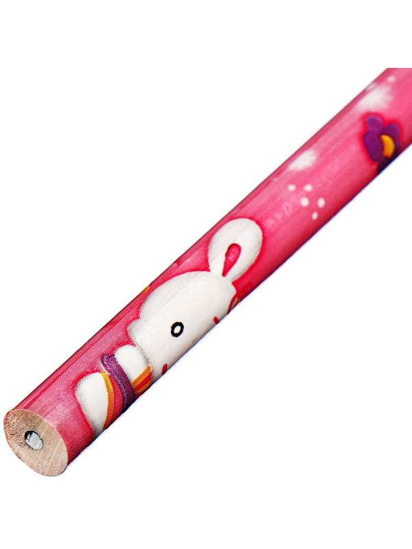 Карандаш чернографитный НВ с ластиком, корпус круглый, Зайка