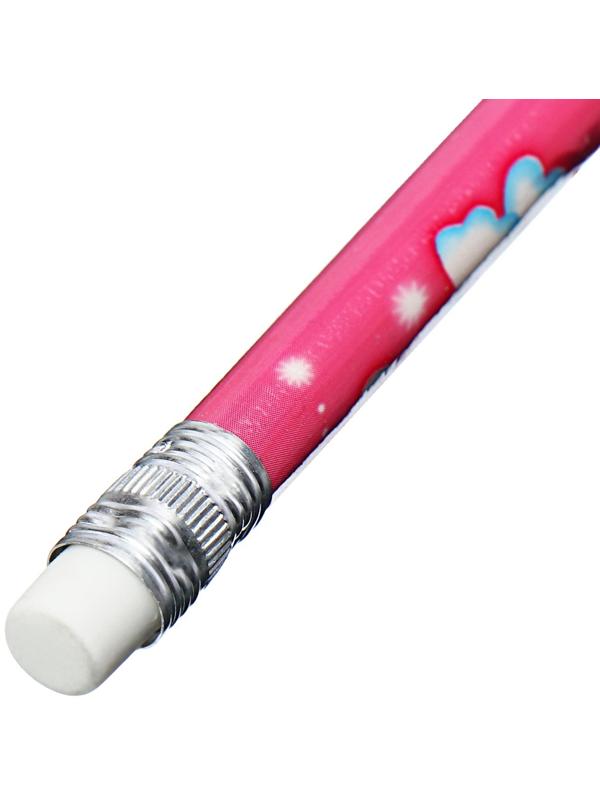 Карандаш чернографитный НВ с ластиком, корпус круглый, Зайка